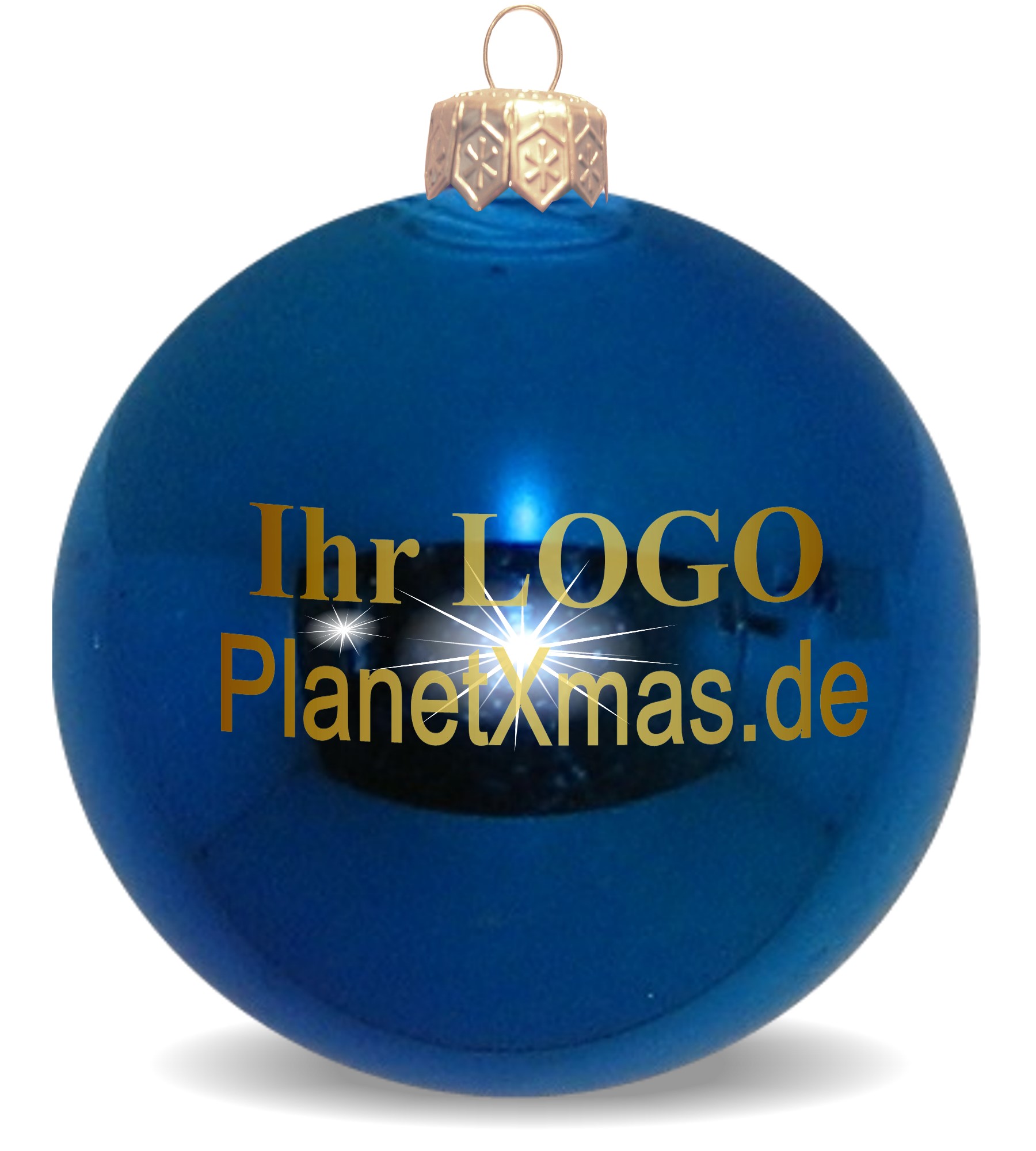 Logo-Weihnachtskugel mit Aufdruck blau glnzend